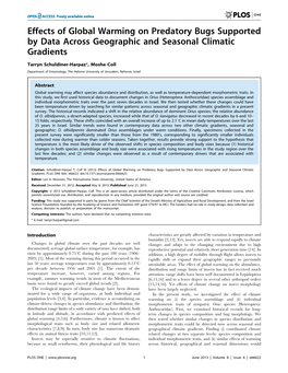 Effects of Global Warming on Predatory Bugs Supported by Data Across Geographic and Seasonal Climatic Gradients