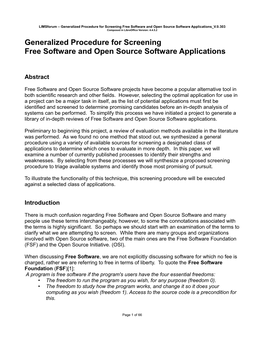 Generalized Procedure for Screening Open Source Software Applications