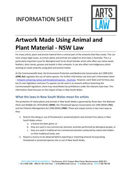 INFORMATION SHEET Artwork Made Using Animal and Plant Material