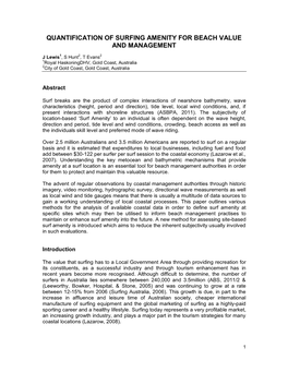 Quantification of Surfing Amenity for Beach Value and Management