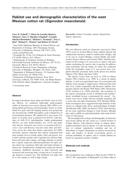 Habitat Use and Demographic Characteristics of the West Mexican Cotton Rat (Sigmodon Mascotensis)