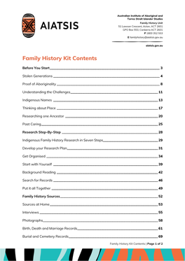 Family History Kit Contents