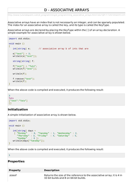 Associative Arrays Have an Index That Is Not Necessarily an Integer, and Can Be Sparsely Populated