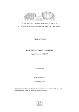 THIRD SECTION CASE of TSATURYAN V. ARMENIA (Application No. 37821/03) JUDGMENT STRASBOURG 10 January 2012