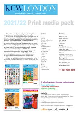 KCWLONDON LONDON's MONTHLY NEWS & GLOBAL VIEWS 2021/22 Print Media Pack