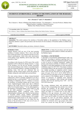 Incidence of Bronchial Asthma in the Population of the Bukhara Region