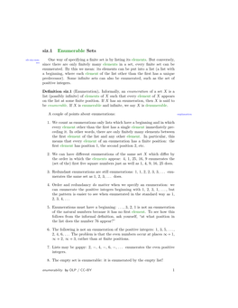 Siz.1 Enumerable Sets Sfr:Siz:Enm: One Way of Specifying a ﬁnite Set Is by Listing Its Elements