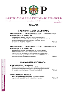 Sumario Boletín Oficial De La Provincia De Valladolid