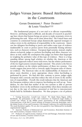 Judges Versus Jurors: Biased Attributions in the Courtroom Goran Dominioni,† Pieter Desmet†† & Louis Visscher†††