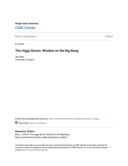 The Higgs Boson: Window on the Big Bang
