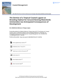 The Demise of a Tropical Coastal Lagoon As Breeding Habitat for Ground-Nesting Waterbirds: Unintended, but Anticipated Consequences of Development