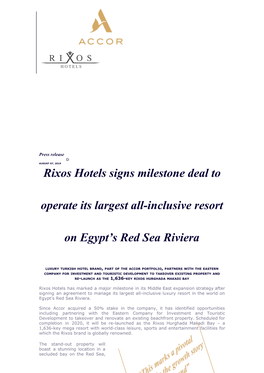 Rixos Hotels Signs Milestone Deal to Operate Its Largest All-Inclusive