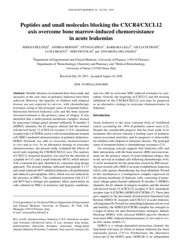 Peptides and Small Molecules Blocking the CXCR4/CXCL12 Axis Overcome Bone Marrow‑Induced Chemoresistance in Acute Leukemias