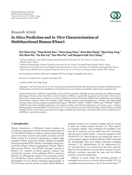 Research Article in Silico Prediction and in Vitro Characterization of Multifunctional Human Rnase3