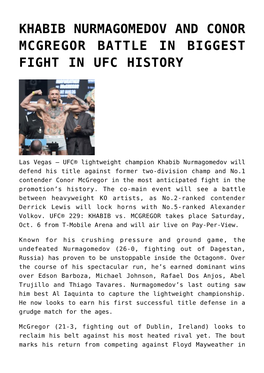 Khabib Nurmagomedov and Conor Mcgregor Battle in Biggest Fight in Ufc History