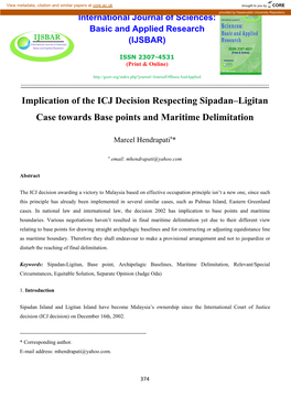 Implication of the ICJ Decision Respecting Sipadan–Ligitan Case Towards Base Points and Maritime Delimitation