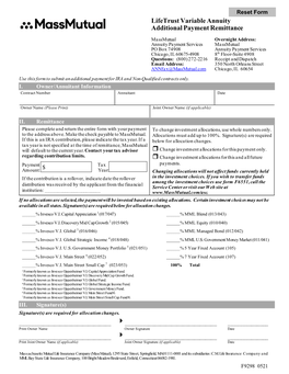 Lifetrust Variable Annuity Additional Payment Remittance