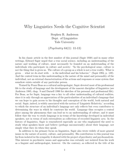 Why Linguistics Needs the Cognitive Scientist