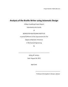 Analysis of the Braille Writer Using Axiomatic Design