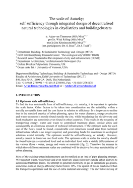 The Scale of Autarky; Self Sufficiency Through Integrated Design of Decentralised Natural Technologies in Citydistricts and Buildingclusters