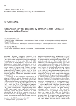 SHORT NOTE Sodium-Rich Clay Soil Geophagy by Common Redpoll