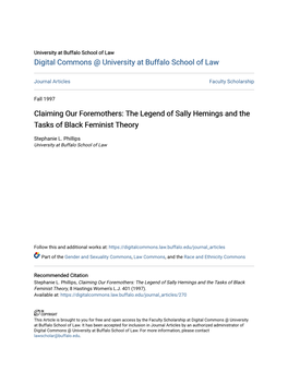 Claiming Our Foremothers: the Legend of Sally Hemings and the Tasks of Black Feminist Theory