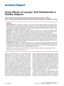 Acute Effects of Lysergic Acid Diethylamide in Healthy Subjects