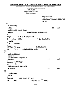 KURUKSHETRA UNIVERSITY KURUKSHETRA (Established by the State Legislature Act XII of 1956) (“A” Grade, NAAC Accredited) B.A