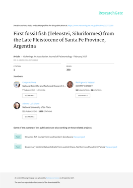 First Fossil Fish (Teleostei, Siluriformes) from the Late Pleistocene of Santa Fe Province, Argentina