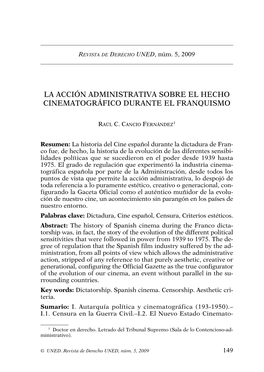 La Acción Administrativa Sobre El Hecho Cinematográfico Durante El Franquismo