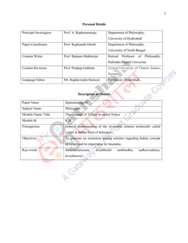 1 Personal Details Principal Investigator Prof. A. Raghuramaraju