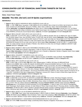 Consolidated List of Financial Sanctions Targets in the Uk