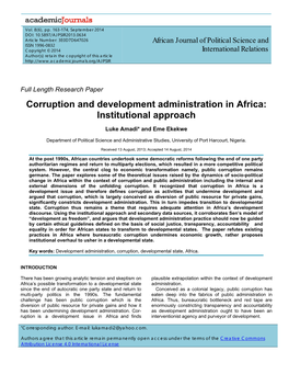 Corruption and Development Administration in Africa: Institutional Approach