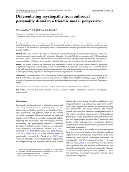 Differentiating Psychopathy from Antisocial Personality Disorder: a Triarchic Model Perspective