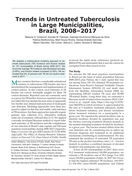 Trends in Untreated Tuberculosis in Large Municipalities, Brazil, 2008–2017 Melanie H