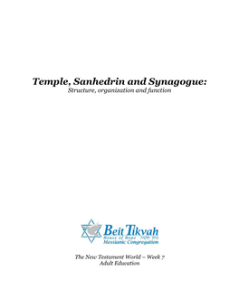 Temple, Sanhedrin and Synagogue: Structure, Organization and Function