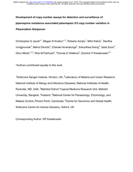 Development of Copy Number Assays for Detection and Surveillance Of