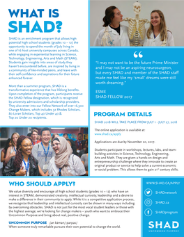 Shad 2018 Will Take Place from July 1 - July 27, 2018