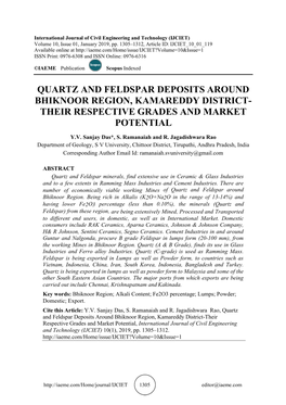Quartz and Feldspar Deposits Around Bhiknoor Region, Kamareddy District- Their Respective Grades and Market Potential