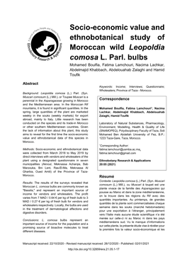 Socio-Economic Value and Ethnobotanical Study of Moroccan Wild Leopoldia Comosa L