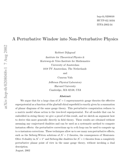 A Perturbative Window Into Non-Perturbative Physics