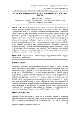 Language Revival: Significance, Strategies, Methods and Issues