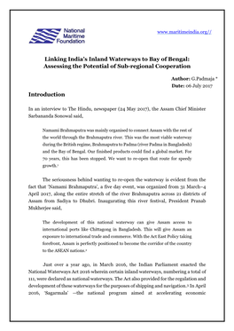 Linking India's Inland Waterways to Bay of Bengal