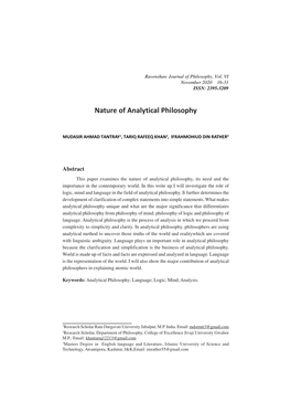 Nature of Analytical Philosophy