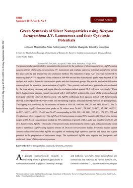 Green Synthesis of Silver Nanoparticles Using Dictyota Bartayresiana J.V