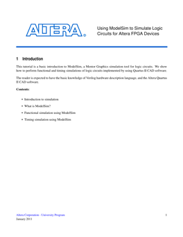 Using Modelsim to Simulate Logic Circuits for Altera FPGA Devices