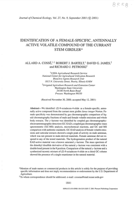 Identification of a Female-Specific, Antennally Active Volatile Compound of the Currant Stem Girdler*