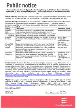 The Essex County Council (Byway 1, Little Henny/Byway 13, Middleton