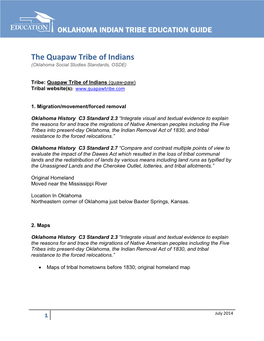 The Quapaw Tribe of Indians (Oklahoma Social Studies Standards, OSDE)