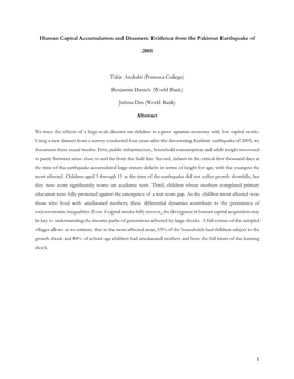 Human Capital Accumulation and Disasters: Evidence from the Pakistan Earthquake Of